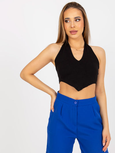 Czarny dopasowany crop top basic w prążki RUE PARIS