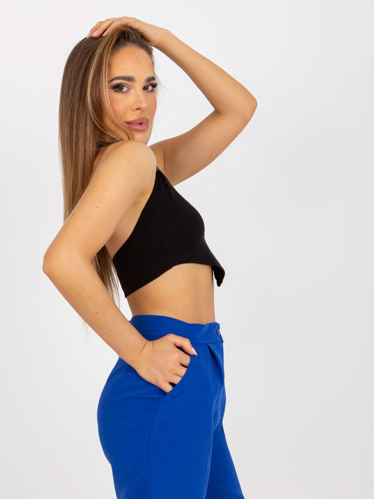 Czarny dopasowany crop top basic w prążki RUE PARIS