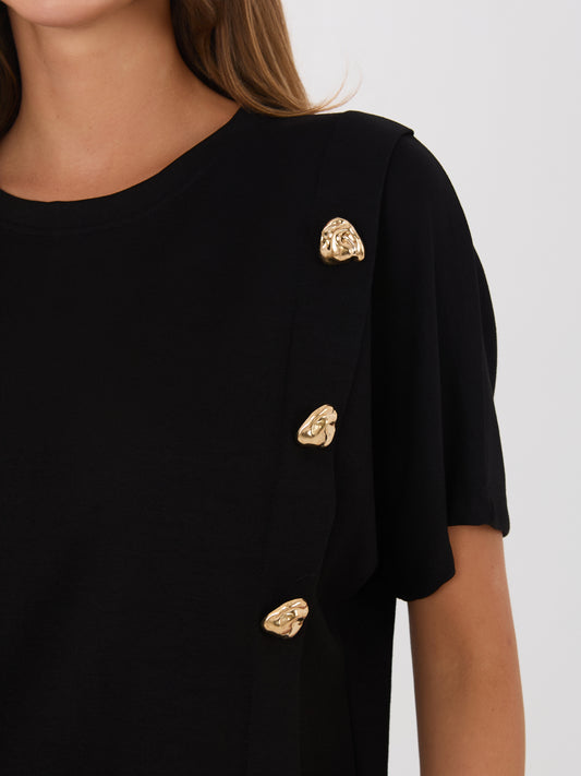 Czarny damski komplet z krótkimi rękawami