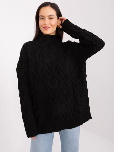 Czarny damski sweter golf z dzianiny