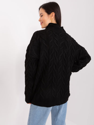 Czarny damski sweter golf z dzianiny