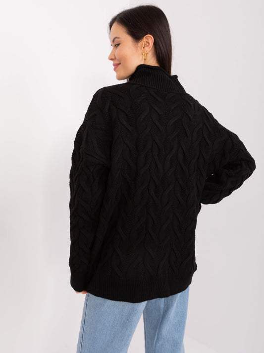 Czarny damski sweter golf z dzianiny