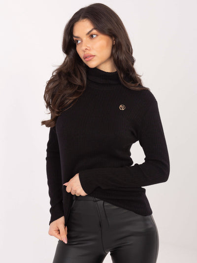 Czarny damski sweter z ozdobnym detalem
