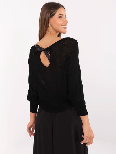Czarny sweter oversize z kokardą na plecach