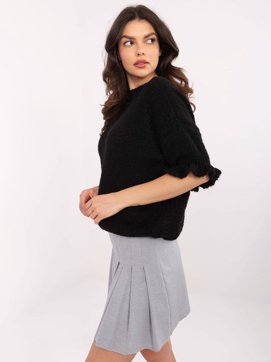 Czarny damski sweter oversize ze ściągaczami