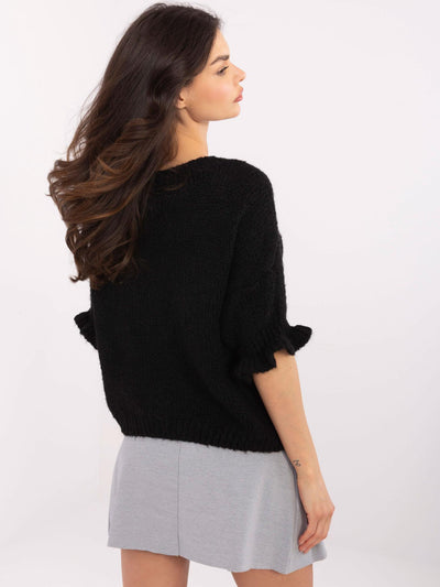 Czarny damski sweter oversize ze ściągaczami