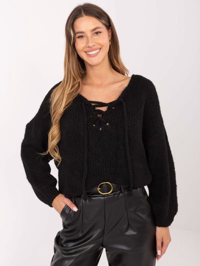Czarny damski sweter oversize z domieszką wełny