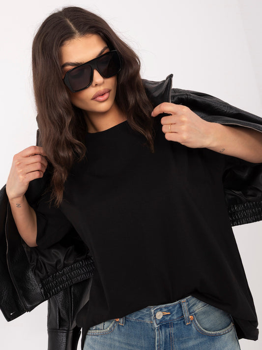 RUE PARIS  Czarny t-shirt basic z okrągłym dekoltem