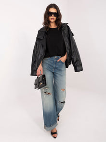 RUE PARIS  Czarny t-shirt basic z okrągłym dekoltem
