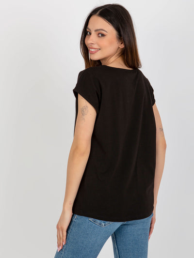 Czarny damski t-shirt jednokolorowy z napisem