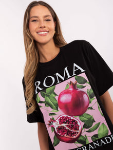 Czarny damski t-shirt z okrągłym dekoltem