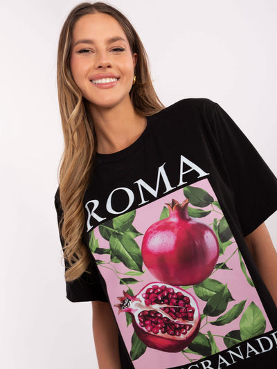 Czarny damski t-shirt z okrągłym dekoltem