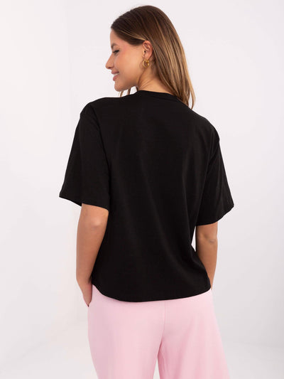 Czarny damski t-shirt z okrągłym dekoltem