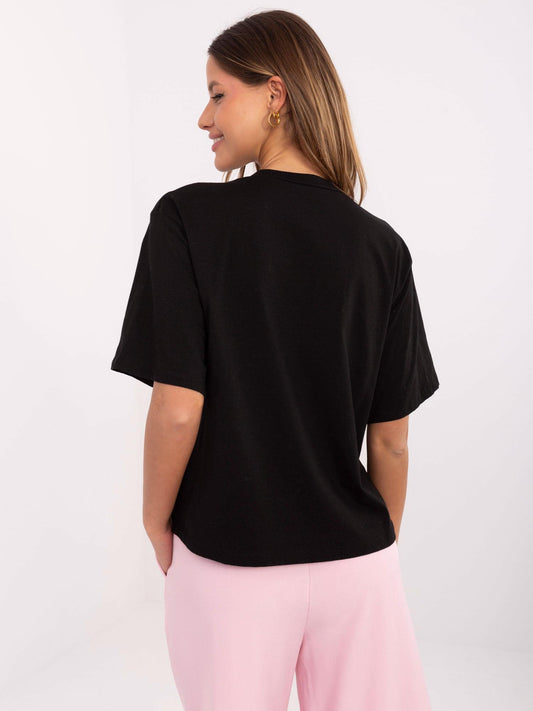 Czarny damski t-shirt z okrągłym dekoltem
