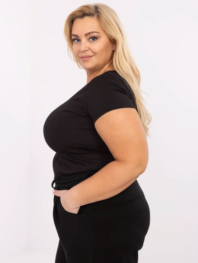 RUE PARIS Czarny t-shirt plus size z okrągłym dekoltem