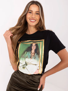 Czarny damski t-shirt z nadrukiem
