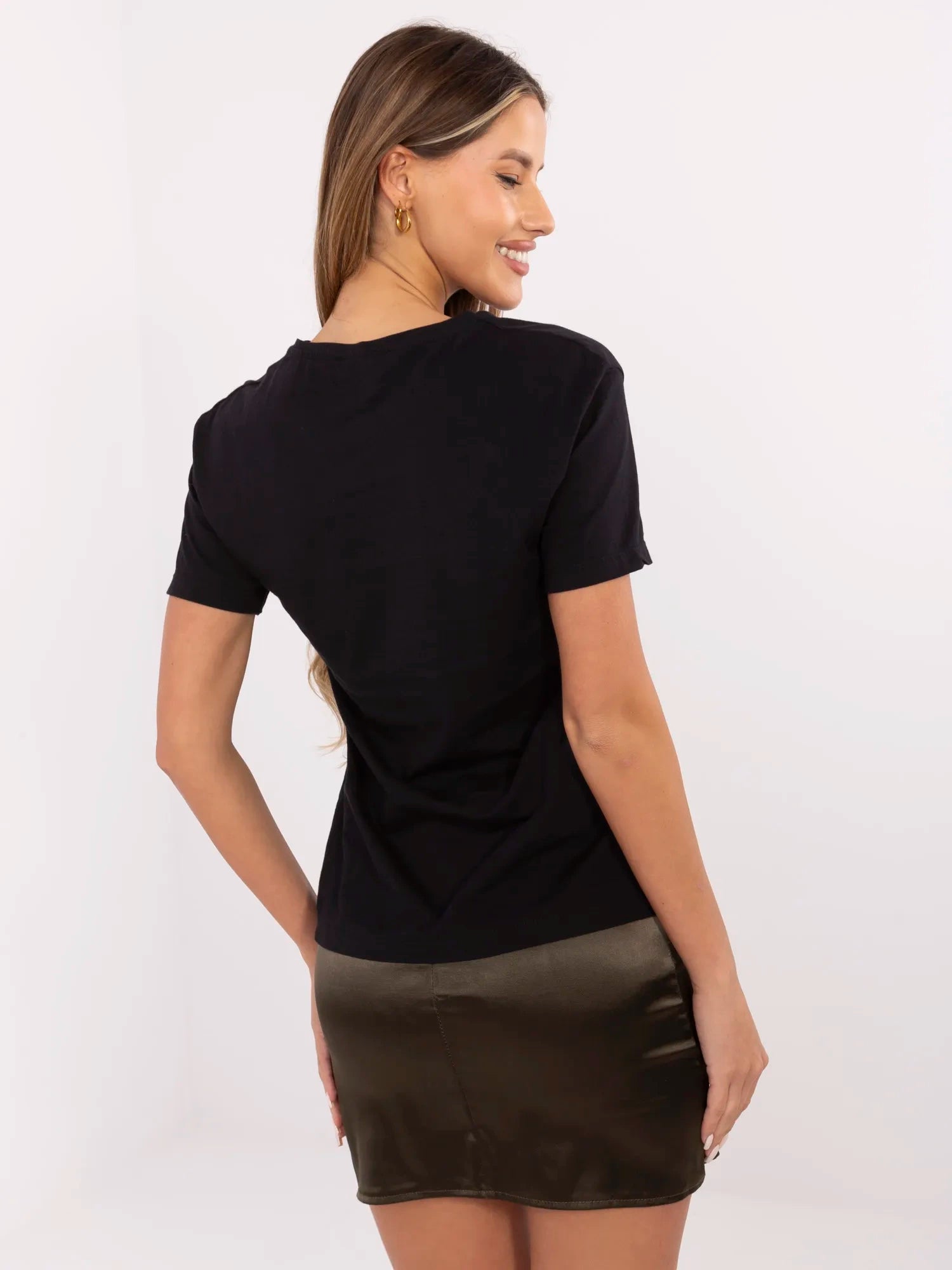 Czarny damski t-shirt z nadrukiem