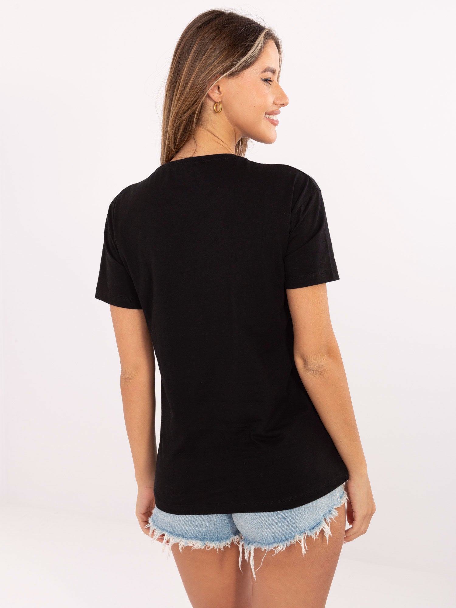 Czarny bawełniany t-shirt z dżetami