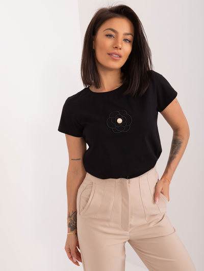 BASIC FEEL GOOD Czarny damski t-shirt z naszywką