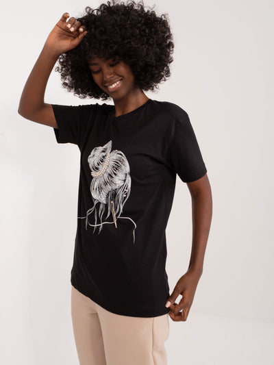 Czarny bawełniany t-shirt z aplikacjami