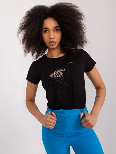 BASIC FEEL GOOD Czarny bawełniany t-shirt z aplikacją