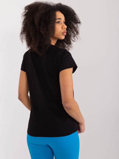 BASIC FEEL GOOD Czarny bawełniany t-shirt z aplikacją