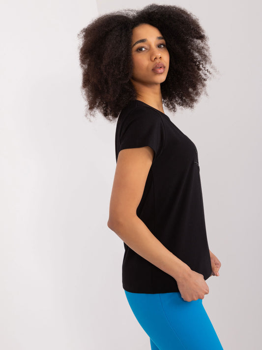 BASIC FEEL GOOD Czarny bawełniany t-shirt z aplikacją