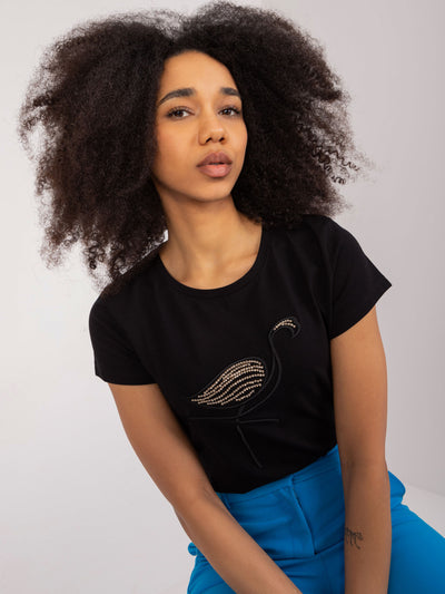 BASIC FEEL GOOD Czarny bawełniany t-shirt z aplikacją