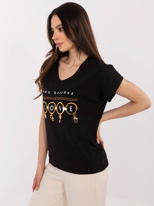 Czarny damski t-shirt z haftem
