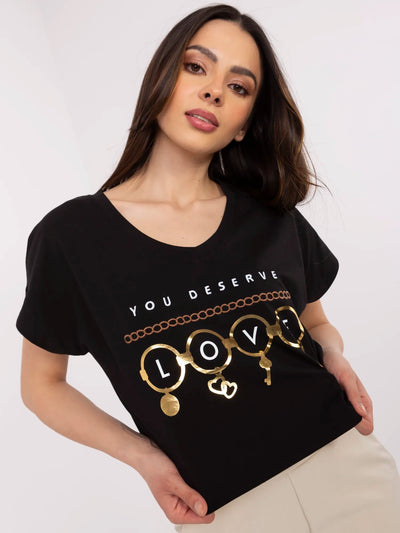 Czarny damski t-shirt z haftem