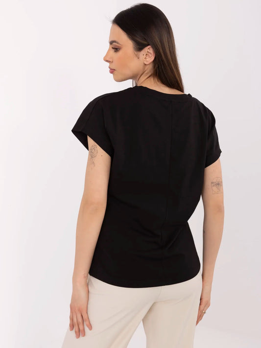 Czarny damski t-shirt z haftem