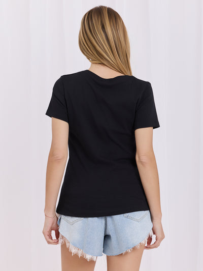 Czarny bawełniany t-shirt z aplikacją