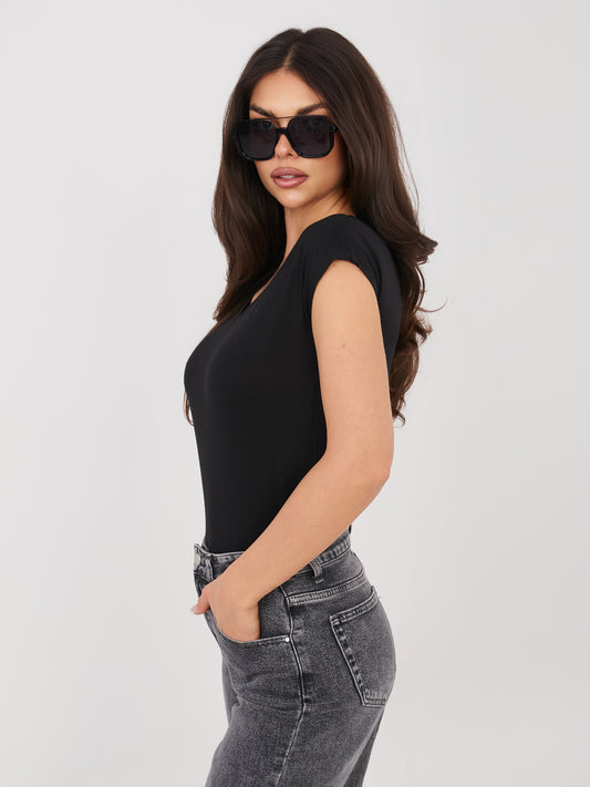 SUBLEVEL Czarny  damski t-shirt z domieszką modalu