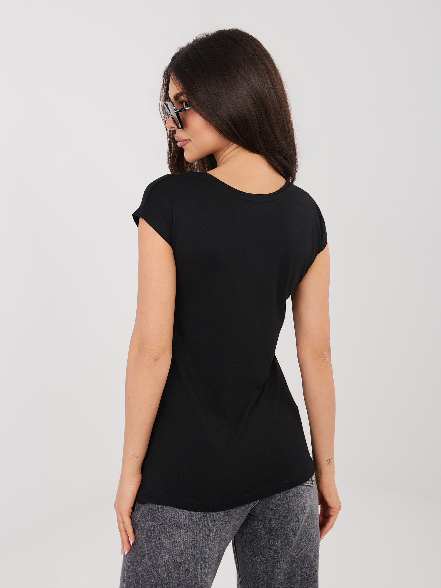 SUBLEVEL Czarny  damski t-shirt z domieszką modalu
