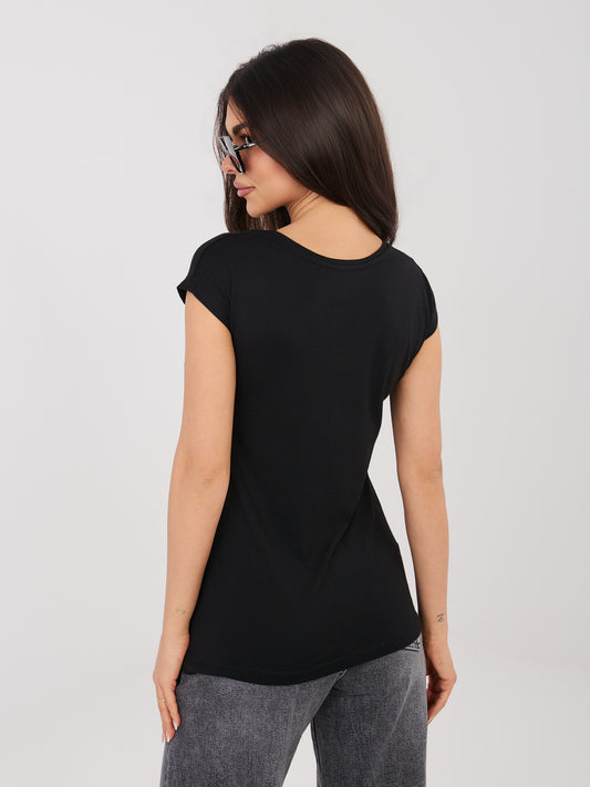 SUBLEVEL Czarny  damski t-shirt z domieszką modalu
