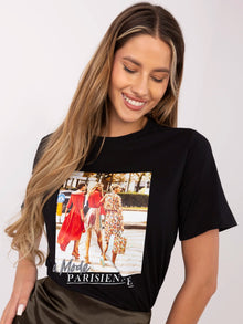 Czarny damski t-shirt z nadrukiem