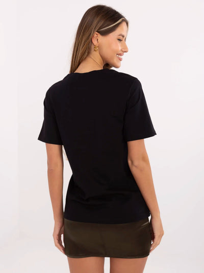 Czarny damski t-shirt z nadrukiem