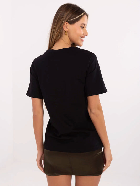 Czarny damski t-shirt z nadrukiem