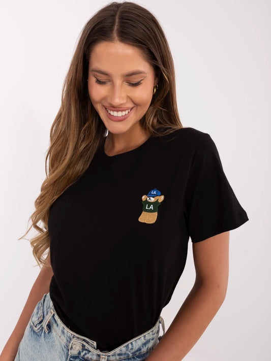 Czarny t-shirt z okrągłym dekoltem