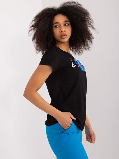 BASIC FEEL GOOD Czarny t-shirt z aplikacją 3D
