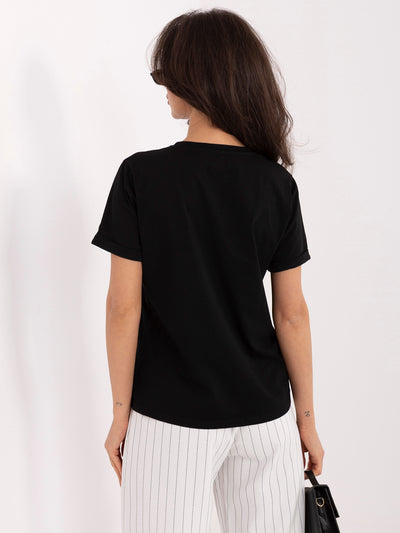 Czarny bawełniany t-shirt z haftem