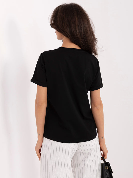 Czarny bawełniany t-shirt z haftem