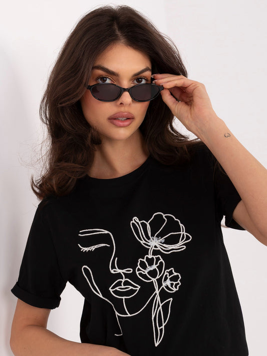 Czarny bawełniany t-shirt z haftem