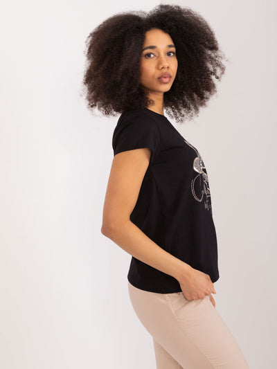 BASIC FEEL GOOD Czarny damski t-shirt z aplikacjami