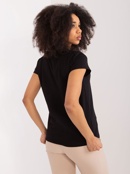 BASIC FEEL GOOD Czarny damski t-shirt z aplikacjami