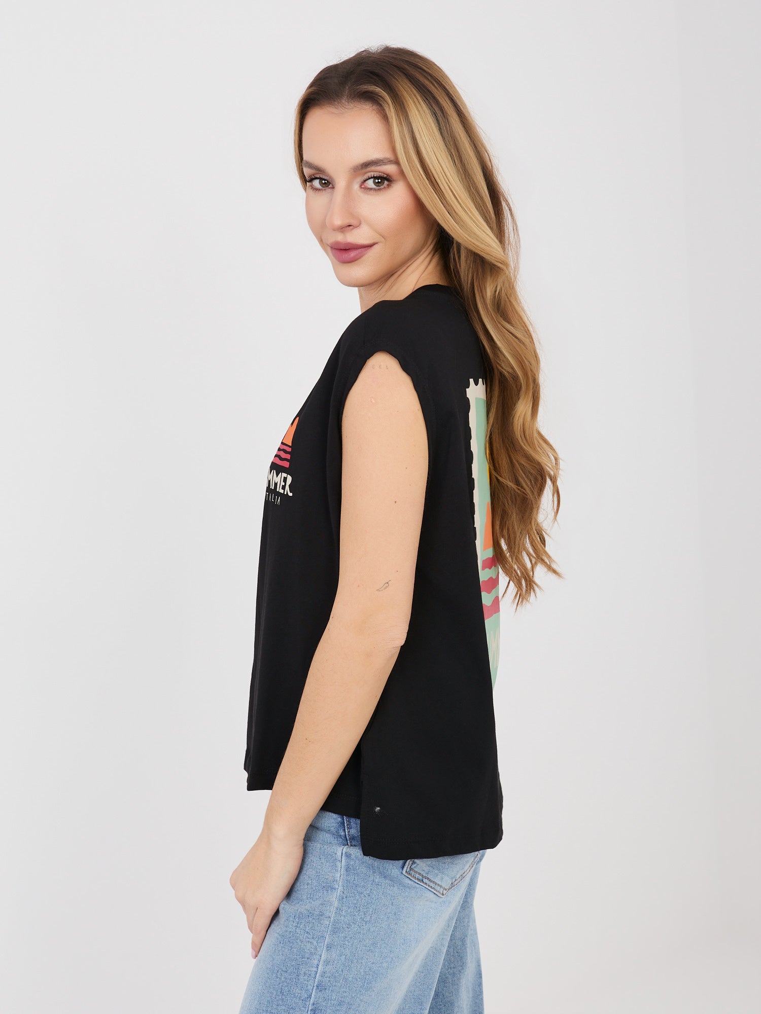 SUBLEVEL Czarny damski t-shirt bez rękawów