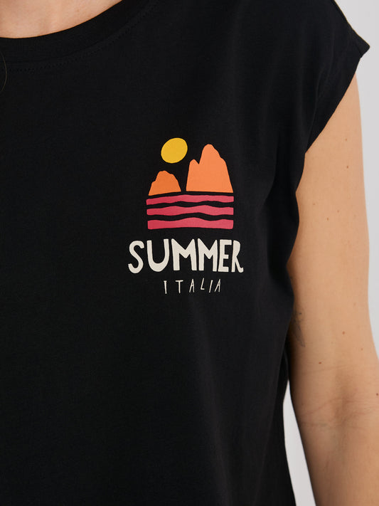 SUBLEVEL Czarny damski t-shirt bez rękawów