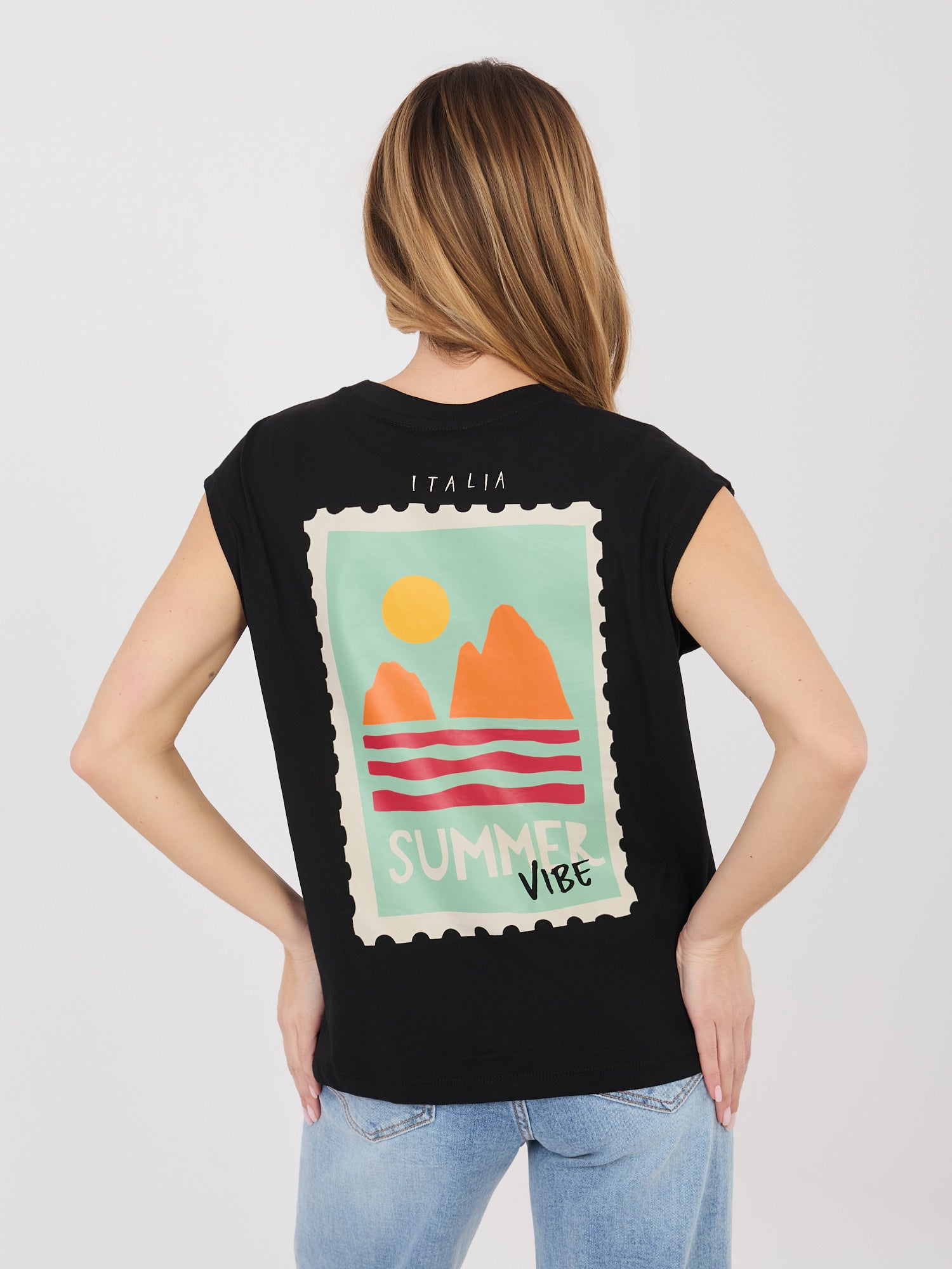 SUBLEVEL Czarny damski t-shirt bez rękawów