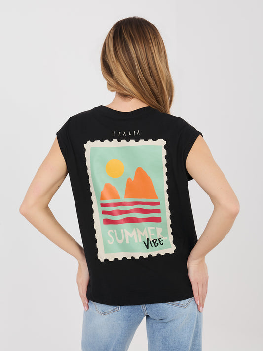 SUBLEVEL Czarny damski t-shirt bez rękawów