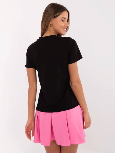 Czarny bawełniany t-shirt  damski z nadrukiem